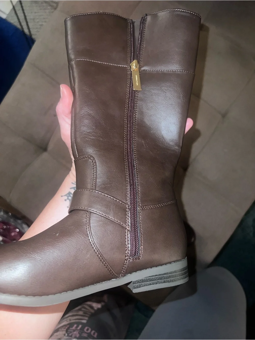 Michael Kors Girls Dark Brown Tall Boots with Gold MK Emblem